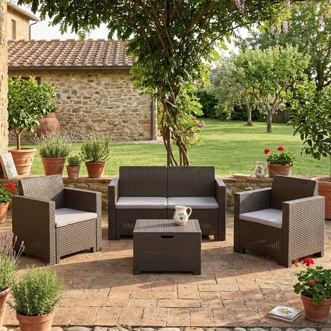 Dmora - Salón de exterior Venere, Salón al aire libre, Conjunto de balcón o jardín, Composición de salón exterior, Made in Italy, Tórtola (1/5)