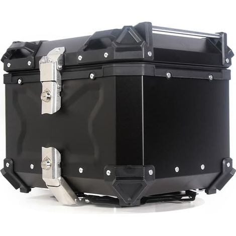 Top case moto 45L en aluminium - Étanche - Serrure antivol + plaque de base - Rangement casque - Valise arrière touring scooter - Couleur : Embossed black