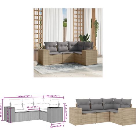 Salon de jardin avec coussins 4 pcs beige résine tressée - Ensemble Salon De Jardin - Meuble Extérieur - Résine Tressée - Rotin Synthétique - Mobilier De Jardin - Home & Living (1/3)