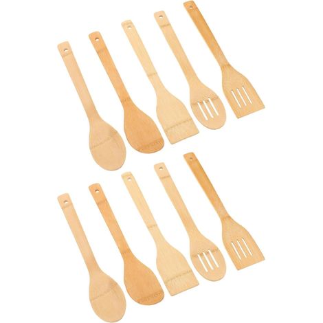 Ensemble d'Ustensiles Cuisine en Bambou 10 Pièces Spatules Antiadhésives Longues 30X6 CM Résistants et Légers pour Cuisson Quotidienne Poêles Antiadhésives et Friture (1/5)