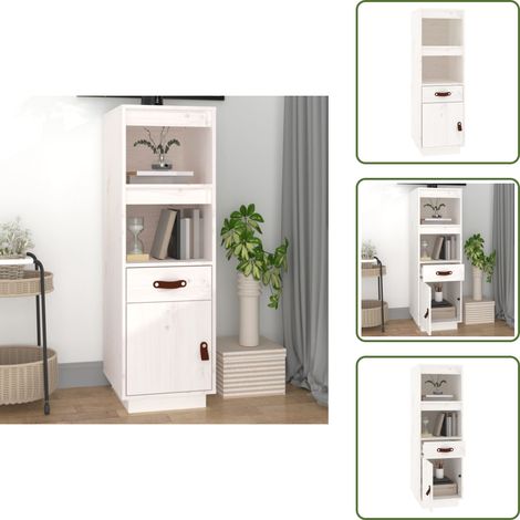 Buffet haut Blanc 34x40x108,5 cm Bois massif de pin - Buffet - Meuble De Rangement - Armoire - Commode - Bois Massif (1/5)