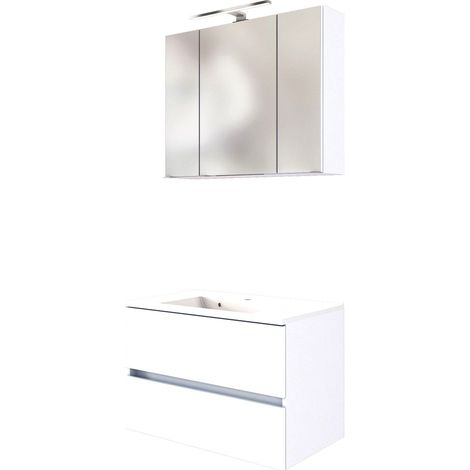 Waschplatz-Set 80 cm inkl. LED Spiegelschrank ARLON-03 matt weiß BxHxT 80x200x55 cm (1/4)