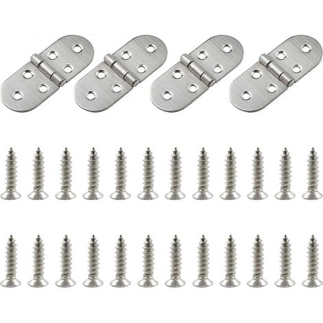 4 charnières pliantes à 180 degrés, charnières avec 24 vis, acier inoxydable (1/5)