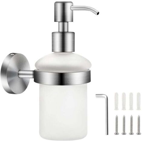 Wandseifenspender aus mattem Glas, 200 ml, Edelstahl 304, mit Druckpumpenmechanismus für Badezimmer, Duschgel, Shampoo und Seifenschale