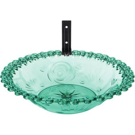 Wandmontierter Vogelfutter- und Wasserspender, robust und einfach zu montieren. Multifunktionale Schale für Balkon und Garten, blau. (1/5)