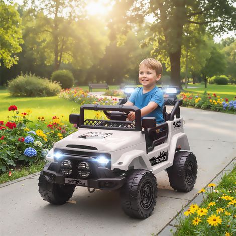 Blanc - Voiture électrique 12V tout-terrain 3-5 ans, 2 moteurs, suspension, télécommande, USB/musique, ceinture/phares/klaxon