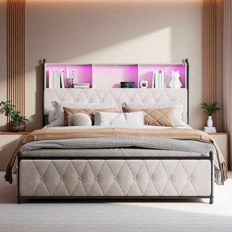 Doppelbett - König - 180x200cm - 4 XXL-Schubladen - USB/Typ-C - LED RGB