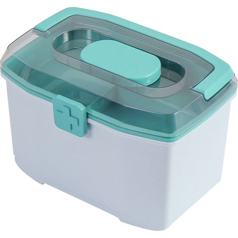 Scatola dei medicinali, Kit di pronto soccorso familiare, Scatola portaoggetti, Armadietto dei medicinali portatile, 2 strati con mini portapillole, Verde, Pezzo unico (1/5)