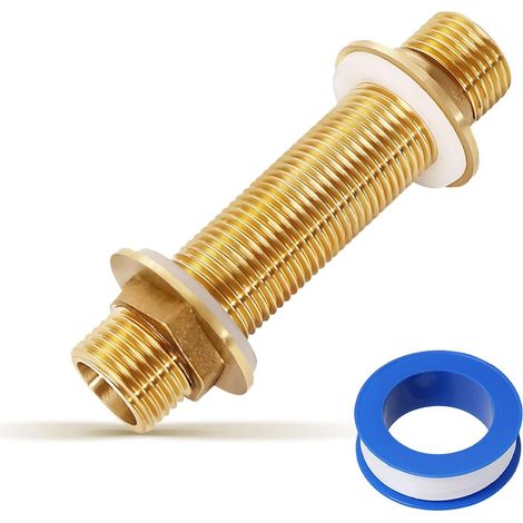 Passage de réservoir 1/2" - Avec joint en silicone - Matériau en laiton - Raccord cloison pour réservoirs d'eau, tours d'eau, pompes à eau (1/5)