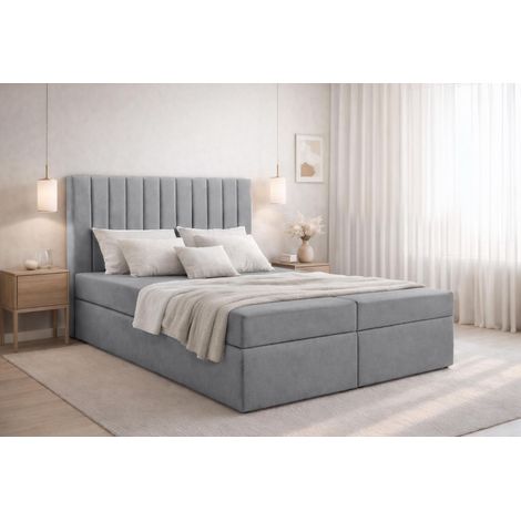 AX LIVING Stauraum Boxspringbett Grau 180x200  cm ohne Topper Bursa Doppelbett