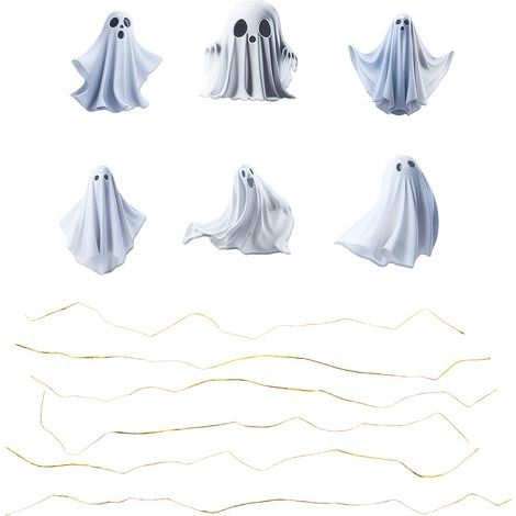 Décorations fantômes à suspendre, petits pendentifs blancs mignons et effrayants en acrylique, pour les fêtes et les loisirs créatifs (lot de 6). (1/5)