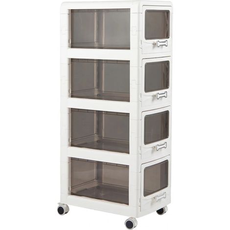 Chariot de rangement en plastique à 4 niveaux avec tiroirs et roulettes verrouillables pour cuisine bureau et salle de bain