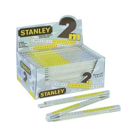 DOPPIOMETRO LEGNO STANLEY - BIANCO/GIALLO DECIMETRI ROSSI MT 2 0-35-458- 10 pezzi