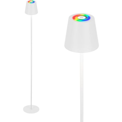 Lampadaire LED RGBW sans fil avec touche, intensité réglable, batterie et source interchangeables, lampadaire sur batterie, lampe de lecture, plafonnier, lampadaire, 133 cm, blanc (1/5)