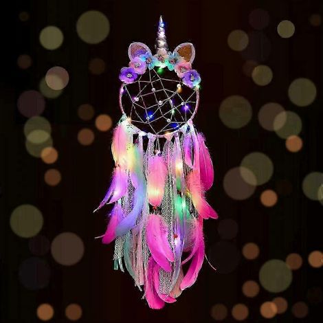 Attrape-rêves licorne avec lumière LED colorée pour chambre d'enfant (rose) SZRH AF (1/5)