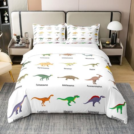 Dinosaure Parure de lit Jungle Animaux Modèle Coton Housse de Couette 140x200cm Garçons Filles Enfants Dinosaures Literie Set Dessin animé Dinosaure Chambre lumière Ensemble 2 pièces - 140 x 200 cm + (1/5)