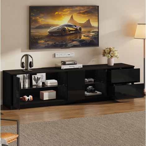 Mobile TV 160x40x52 cm in MDF nero, con contenitore, design moderno per soggiorno FloraGrace (1/5)