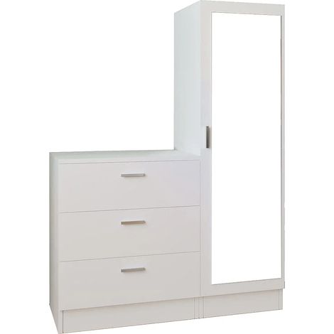Comò 3 cassetti con armadio e specchio Bianco - VITORIO