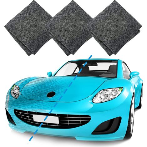 Kit de 3 chiffons nano de réparation pour rayures de voiture - Chiffon pailleté universel - Convient pour éliminer les rayures, la peinture, la cire et les résidus de peinture - 20 x 10 cm - Noir (1/5)