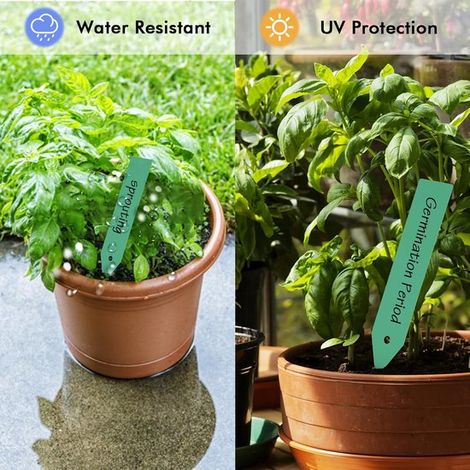 100 etichette in plastica per piante da esterno, marcatori ed etichette impermeabili per piante da giardino con penna, etichette riutilizzabili per il nome delle piante da esterno, piante in vaso, erb (1/4)