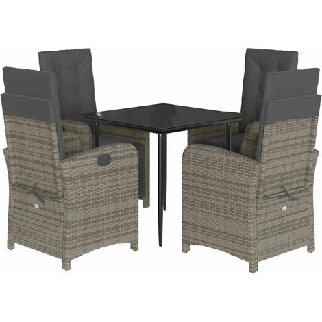Maison Exclusive - 5-tlg. Garten-Essgruppe mit Kissen Grau Poly R (1/5)