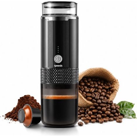 Machine à café portable - Cafetière nomade - Machine à expresso de voyage 2 en 1 - Alimentation par batterie et USB - Compatible capsules et café moulu - Cadeau idéal pour les campeurs et les voyageur (1/5)