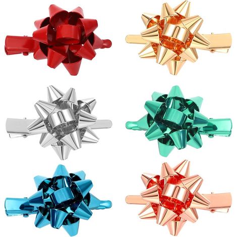 Lot de 6 pinces à cheveux nœud de Noël - Accessoires de cheveux festifs et métallisés pour femmes, parfaits pour les tenues de Noël et les cadeaux de fête (1/5)