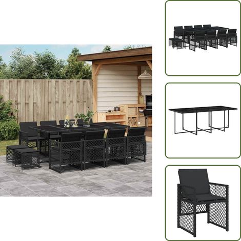 Cuscini da giardino - vidaXL Set da Pranzo da Giardino 13pz con Cuscini Nero in Polyrattan - Rattan PE