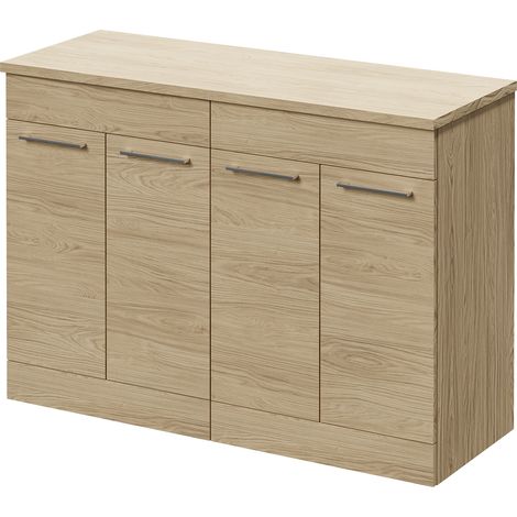 Napoli 460 Light Oak 1200mm 4 Door Vanity Unit for Countertop Basins - 1200mm - Chrome 160mm Handle