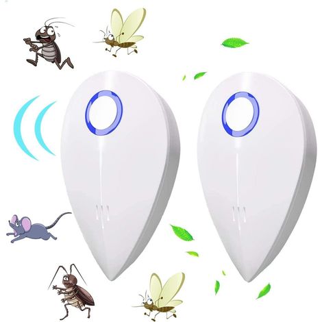 Lot de 2 Répulsif anti-insectes à ultrasons, à brancher à l'intérieur. Élimine les moustiques et les cafards. Silencieux et polluant, sûr et écologique. Convient aux bébés et aux femmes enceintes.