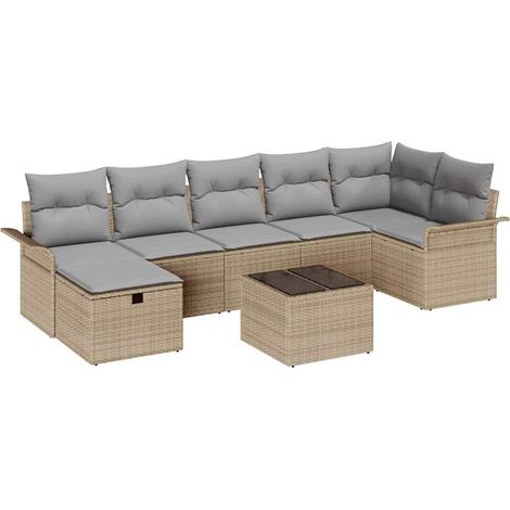 vidaXL Conjunto de sofá de jardín con cojín 8 pcs Beige Poliratán (1/5)