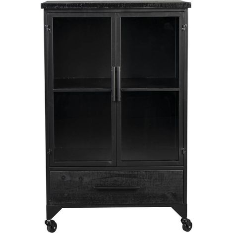 Vitrine vintage 2 portes 1 tiroir 65x35x105 cm en métal noir (1/5)