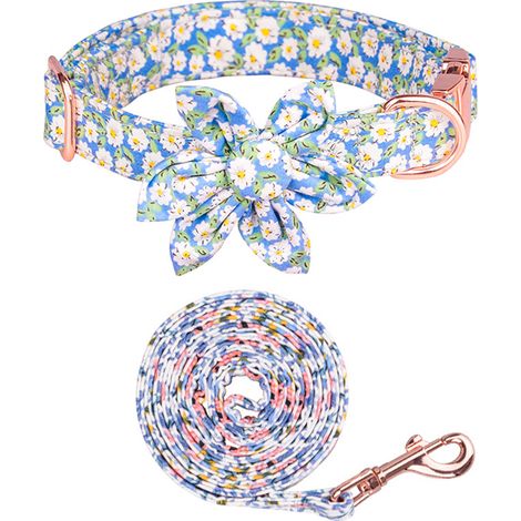 Collier Pour Chien En Coton Avec Nœud Papillon Floral - Boucle De Sécurité Métallique - Ajustable Pour Chiot Et Chien - Lot De 1 (1/5)