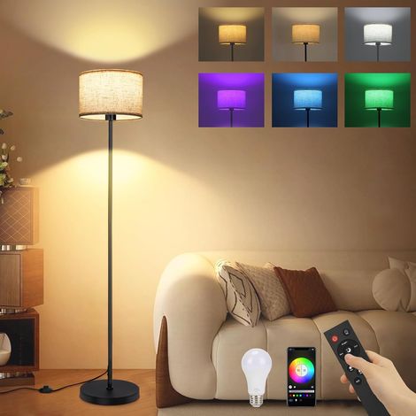 Floor Lamp RGB Dimmable Remote Control App Living Room Bedroom Floor Lamp, 3 Tones of Light, Stepless Dimmable, Vintage Linen Shade, Timer, Music Mode and DIY (1/5)