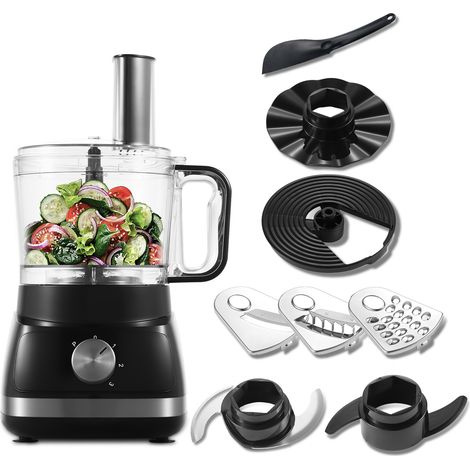 Robot culinaire TopStrong, robot culinaire 800 W, hachoir multifonction noir 2 L, robot culinaire compact, 3 vitesses et impulsion, hachoir, pétrin