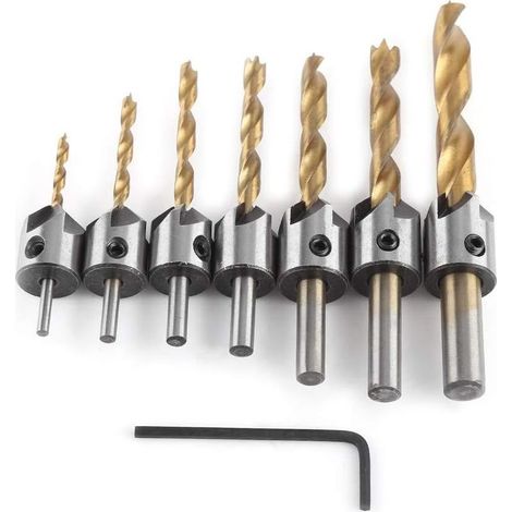 Konischer Fräser, Stahlbohrer mit Rundschaft zum Anfasen von Holz mit Sechskantschlüssel (3-10 mm (3/4/5/6/7/8/10 mm)) (1/3)