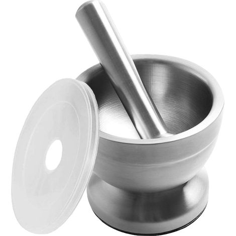 1 Ensemble mortier et pilon, acier inoxydable 304, base antidérapante, couvercle translucide, cuisine et pharmacie (1/5)
