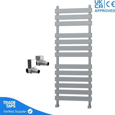 Marvella Chrome Flat Panel Towel Rail - 1300 x 500mm - Corner Manual Square Valve Pair (1/3)