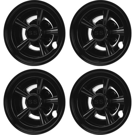 Jeu de 4 enjoliveurs de moyeu de roue pour chariot de golf, 8 pouces, noir brillant, résistants au vent, couvre-moyeux de remplacement compatibles E-Z-GO (1/5)