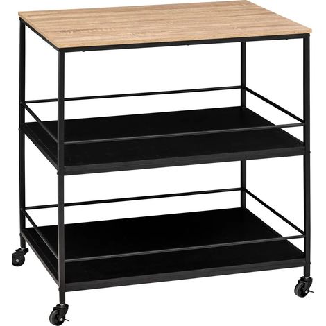 5Five Simply Smart – Desserte de cuisine 2 niveaux en métal et bois – Longueur 80cm, Largeur 55cm, Hauteur 88.5cm – Roulettes avec stopper pour stabilité (1/7)