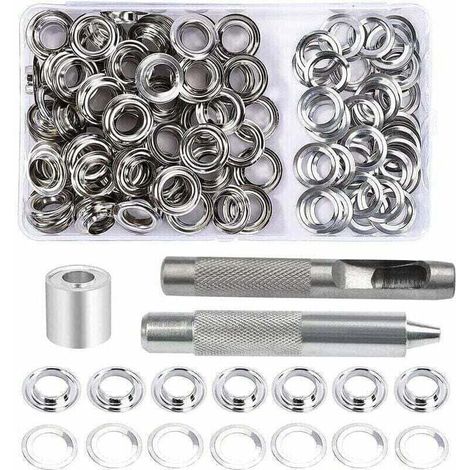 Kit d'œillets à œillets, 100 jeux d'œillets de 12 mm, kit de réparation de bâches, avec 3 œillets pour outils d'œillets pour bâches, tissus, tentes et fabrication (1/4)