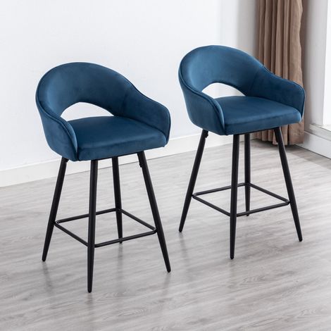 Wahson Tabouret de Bar en Velours, Lot de 2 Tabouret Rotation de 360 Degré Chaise Bar de Pied en Métal avec Repose-Pieds pour Bar, Bleu