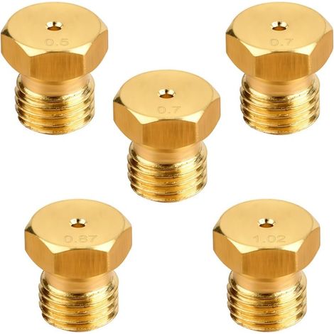 5Pcs Gicleur Gaz Butane Universels pour plaque de cuisson au gaz naturel GPL, jets, buses et injecteurs, Injecteur de Gaz Gicleur Bouteille Kit de Conversion (1x0,5, 2x0,7, 1x0,87, 1x1,02) (1/5)