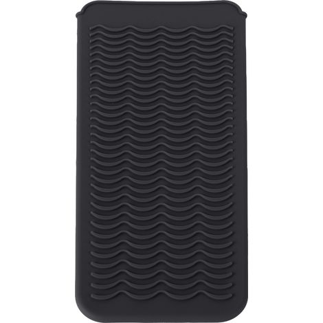 Pochette en silicone résistante à la chaleur pour coiffure, outil de rasage antidérapant, rangement pour fer à friser, noir, surface anti-glisse. (1/5)