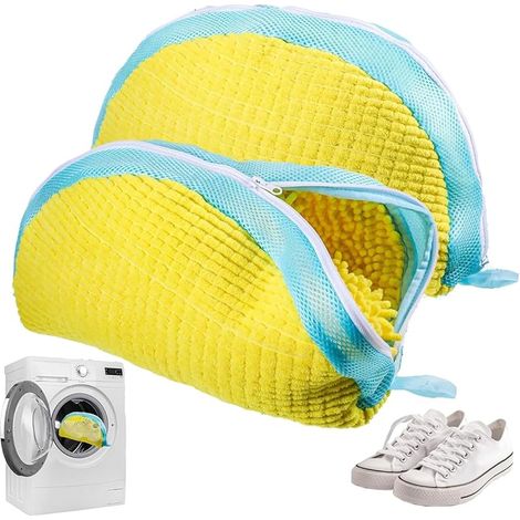 Lot de 2 sacs de lavage pour chaussures - Réutilisables - Pour machine à laver - Avec peluches de nettoyage à 360 °