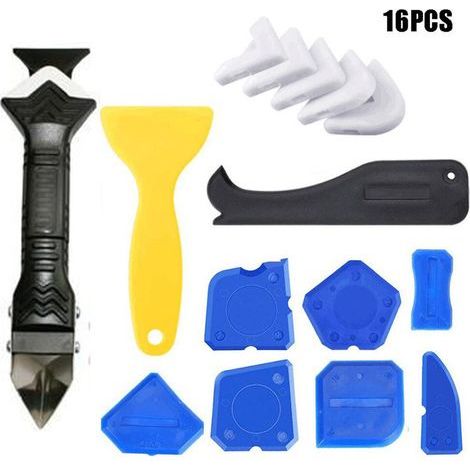 Outils de l'enlève Joint - 16 Pièces Kit Joint Silicone, Lisseur Joint Silicone, Enleve Joint Silicone Outil de Calfeutrage Finition Joint Silicone pour Salle de Bain Cuisine,Carrelage (1/5)