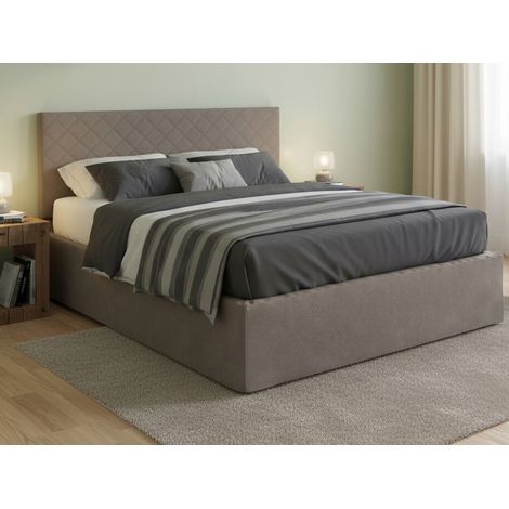 Dmora - Cama matrimonial Dbenass, Juego de cabecero en ecopiel con base ortopédica y cenefa, 100% Made in Italy, adecuado para colchón de 160x190 cm, Tórtola (1/4)