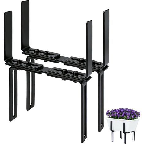 Lot de 2 supports de jardinière, supports pour jardinière de balcon, sans perçage, pour balustrade de balcon, noir (1/5)