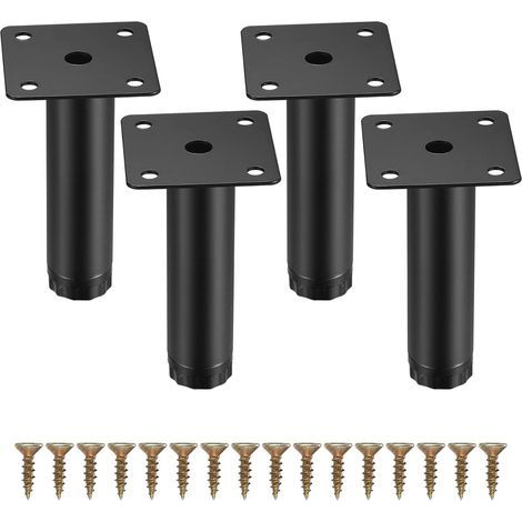 4 Pièces Pieds de Meuble, 10 cm Pieds de Meubles Réglables, Pieds de Support en Fixation en Métal pour Meubles/Bureau/Cuisine/Canapé (1/5)