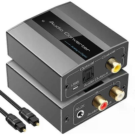 Convertisseur audio analogique-numérique RCA vers optique avec câble optique, adaptateur audio numérique Toslink et coaxial - JXLGV (1/4)